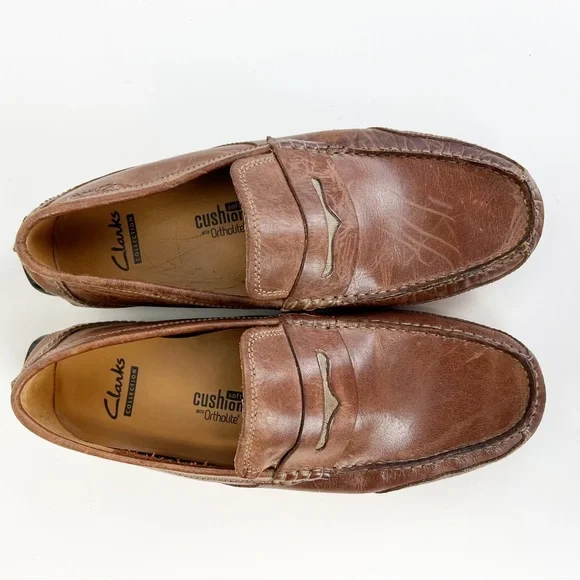 Clarks Ashmont Way Brown Cognac Leather Driving Loafer 9.5 M - Picture 10 of 11
